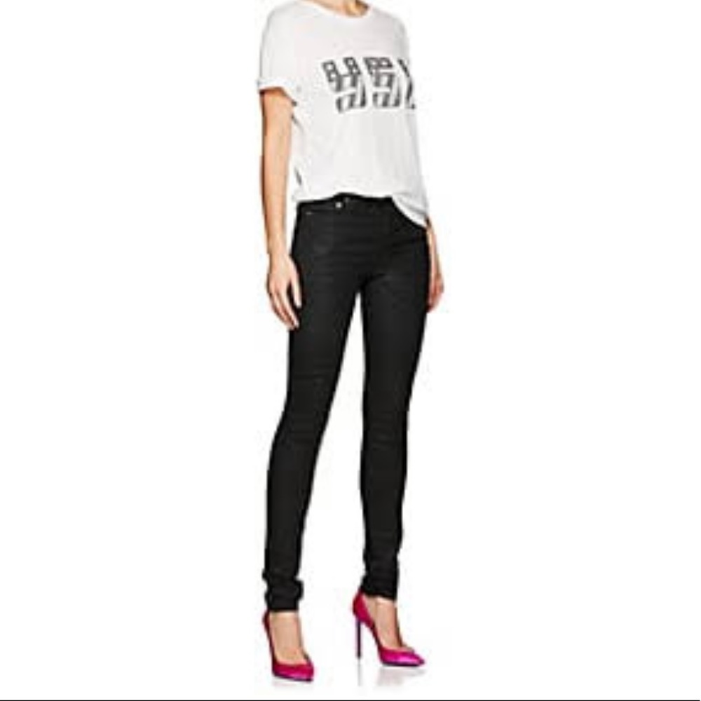 Saint Laurent High Waist Distressed Black Jeans 25
